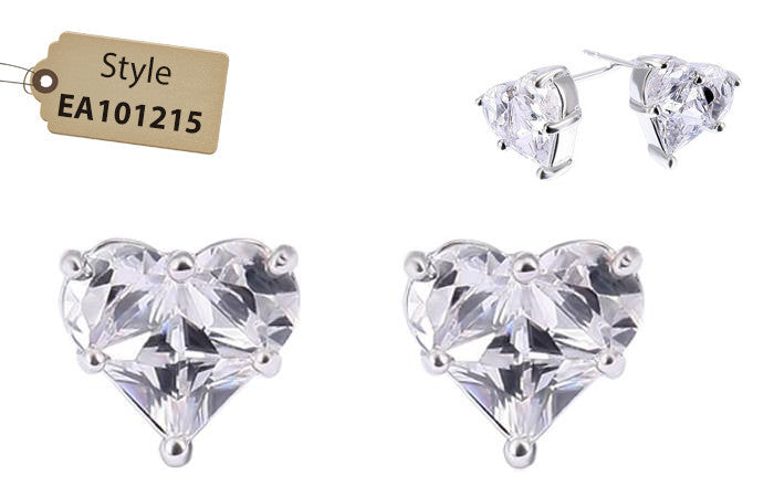 Aretes con pedrería para novia en forma de corazón. Pequeños, femeninos y delicados. EA101215*