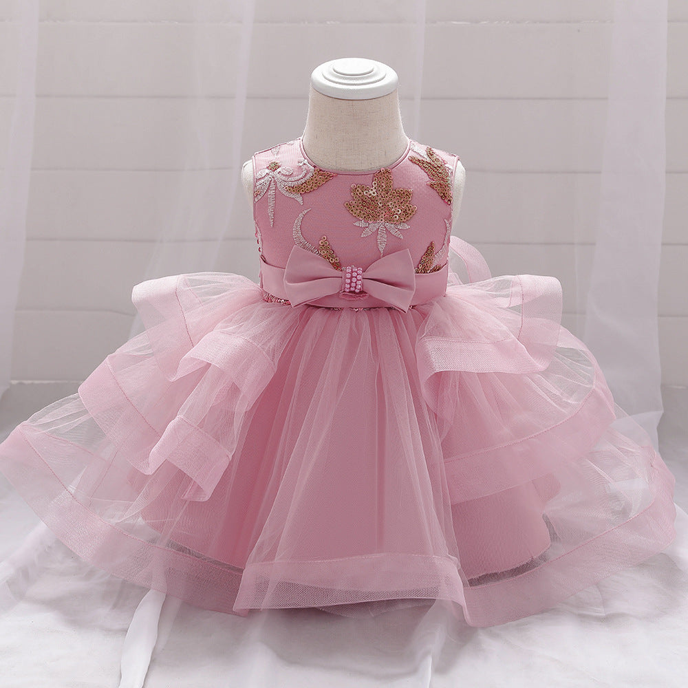 Baby Girl Sequins Patched Design Sleeveless Tutu Style Baptism Birthday Dress My Kids-USA