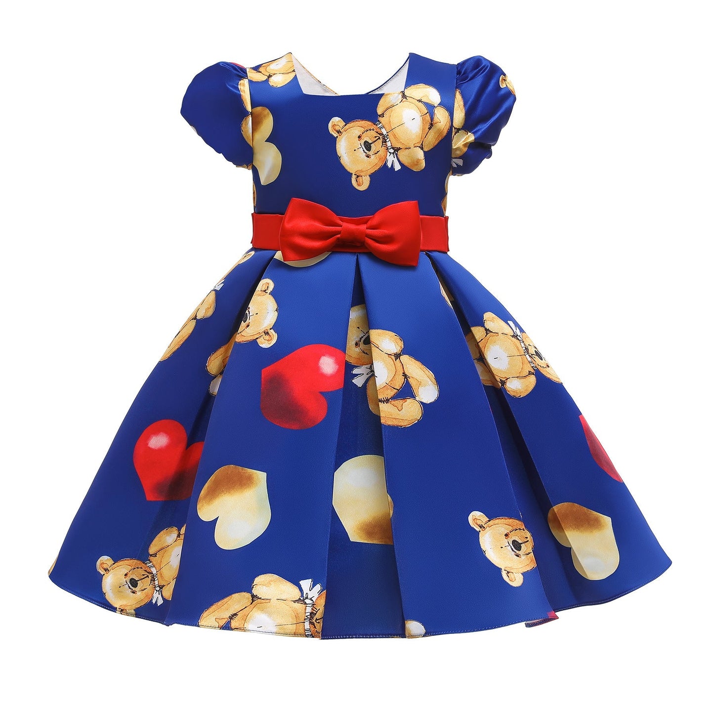 Baby Girl Cartoon Bear Pattern Puff Sleeves Princess Formal Dress My Kids-USA