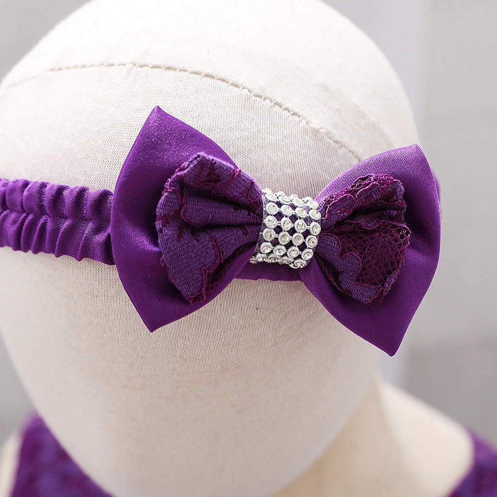 Baby Girl Floral Mesh Overlay Design Princess Full Moon Formal Dress & Headband My Kids-USA