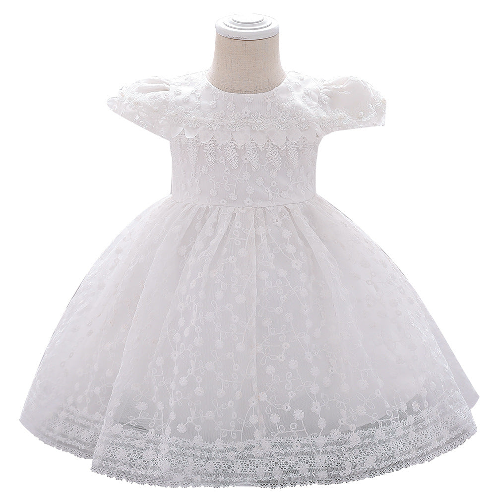 Baby Girl Floral Embroidered Mesh Overlay Design Birthday Baptism Cute Dress My Kids-USA