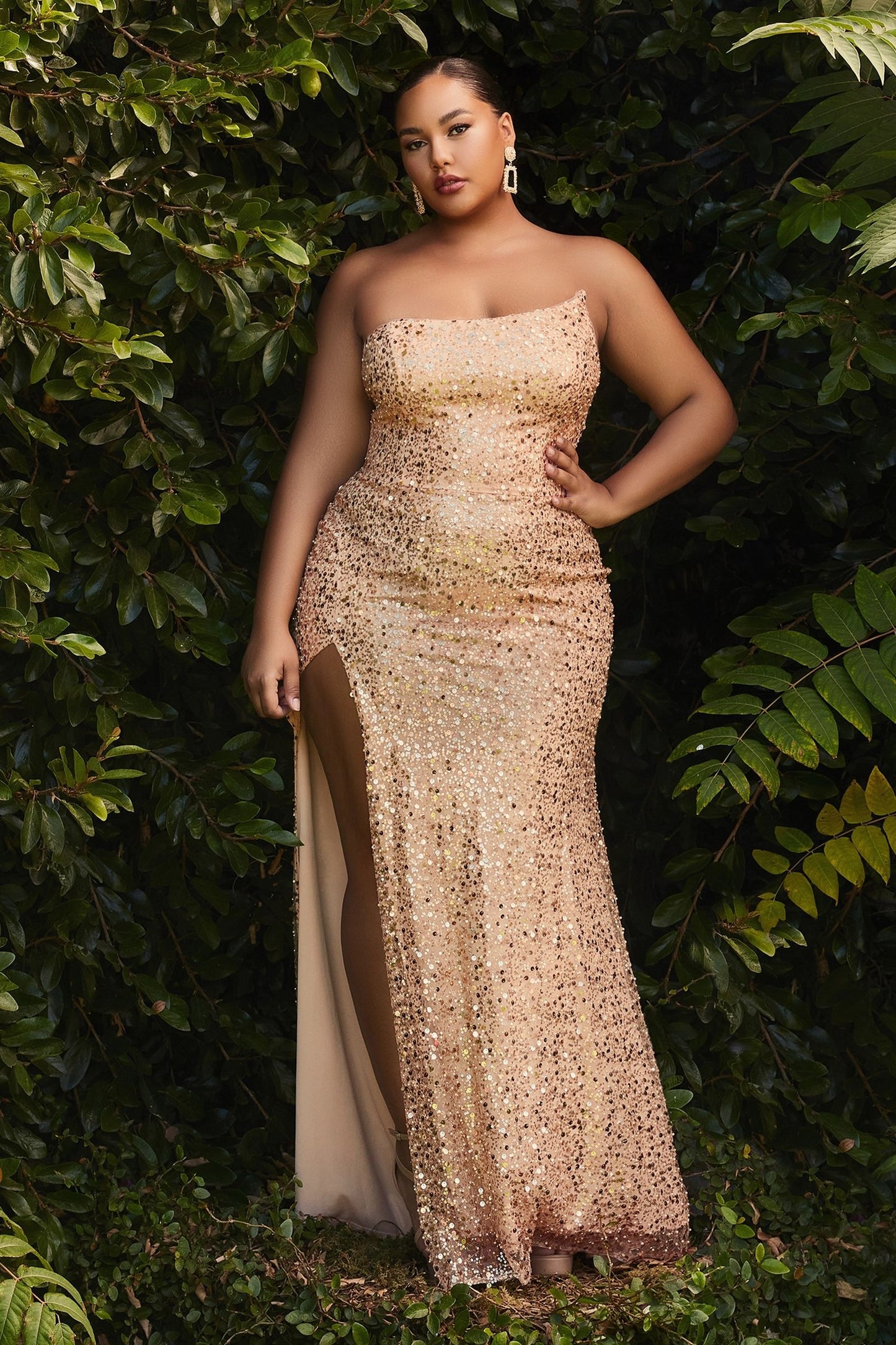 Strapless A-Symetrical Curvy Fit Sequin Gown