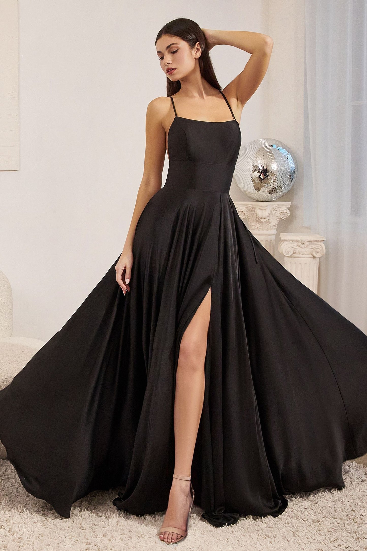 Satin A-Line Dress With Lace Up Back