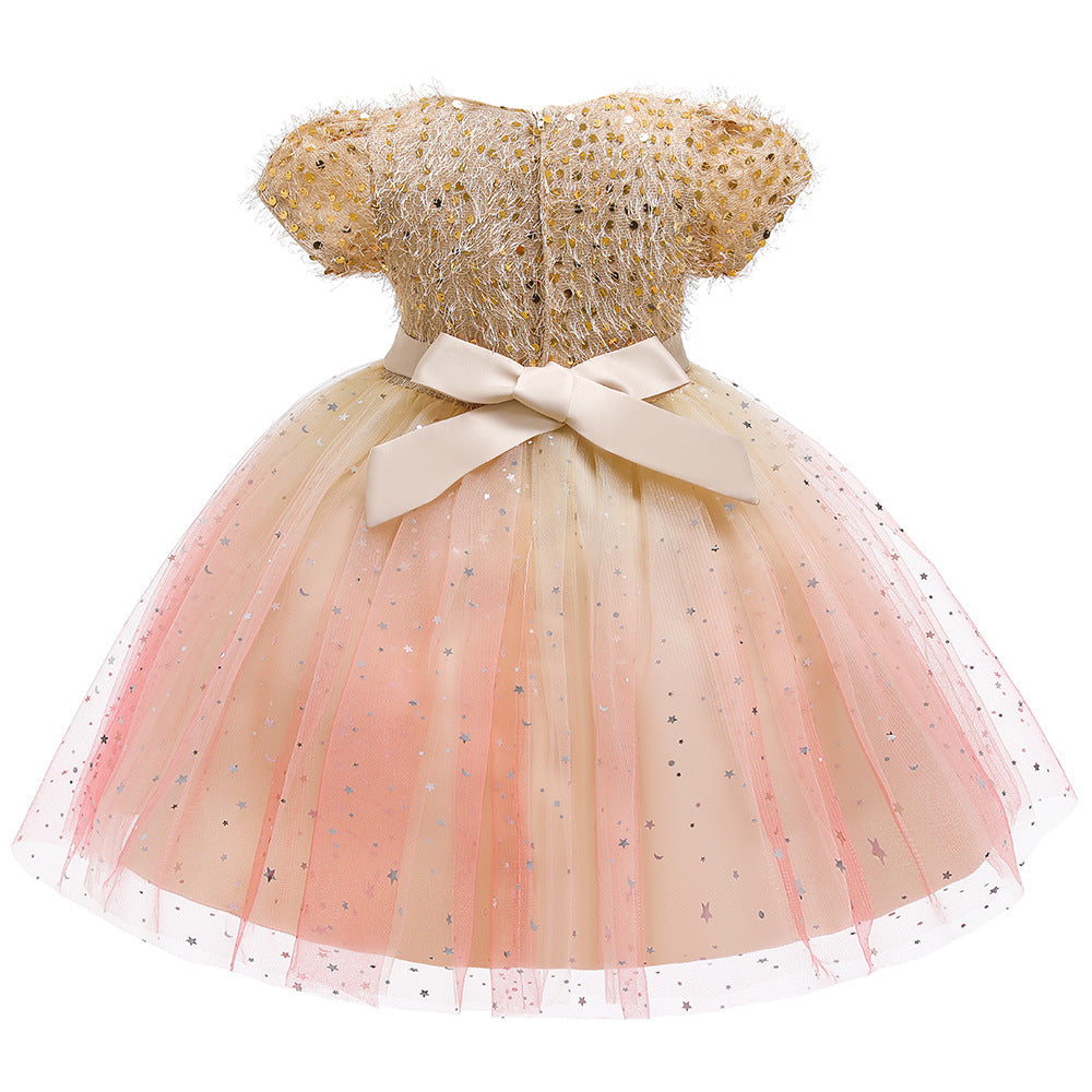 Baby Girl Sequins Patched Pattern Floral Tutu Princess Starry Sky Dress For Special Occasions My Kids-USA