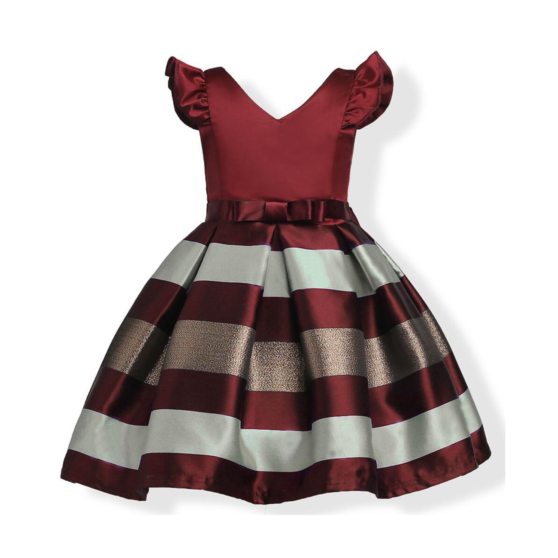 Baby Girl Striped Pattern V-Neck Western Style Formal Dress My Kids-USA