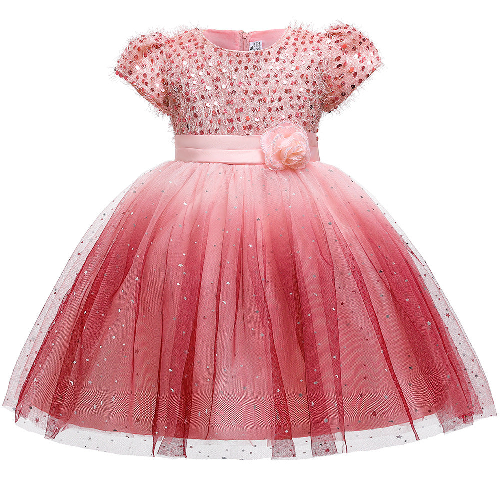 Baby Girl Sequins Patched Pattern Floral Tutu Princess Starry Sky Dress For Special Occasions My Kids-USA