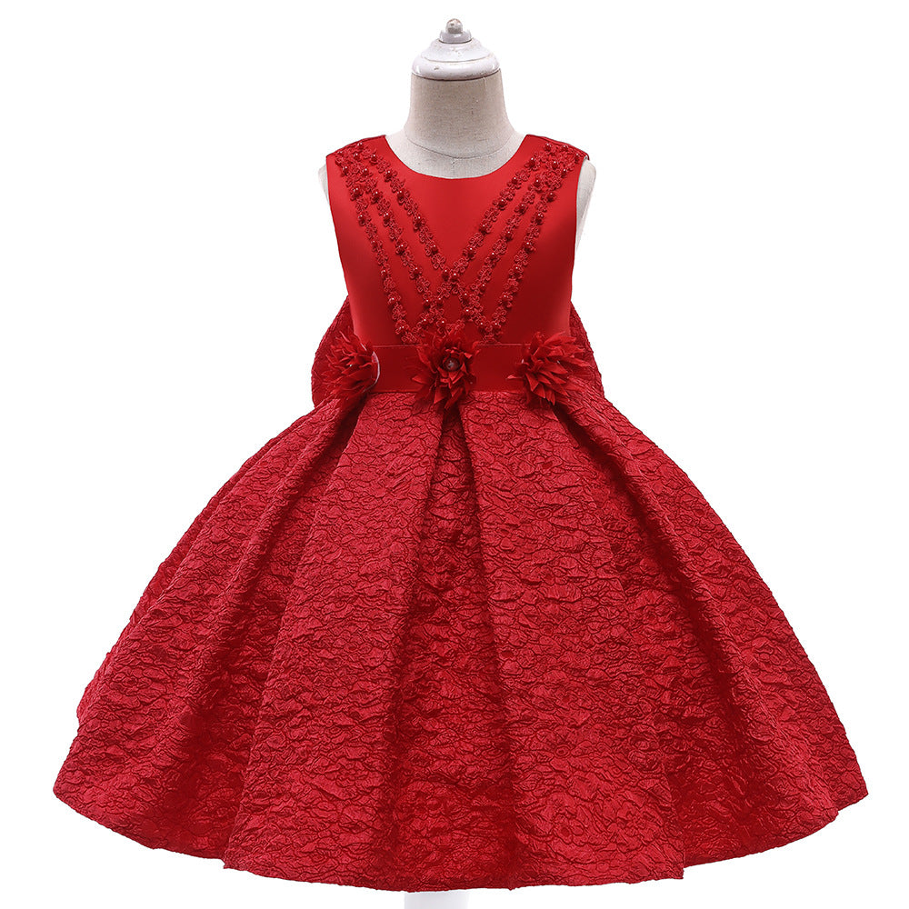 Baby Girl Flower Patched Design Solid Color Sleeveless Princess Formal Dress My Kids-USA