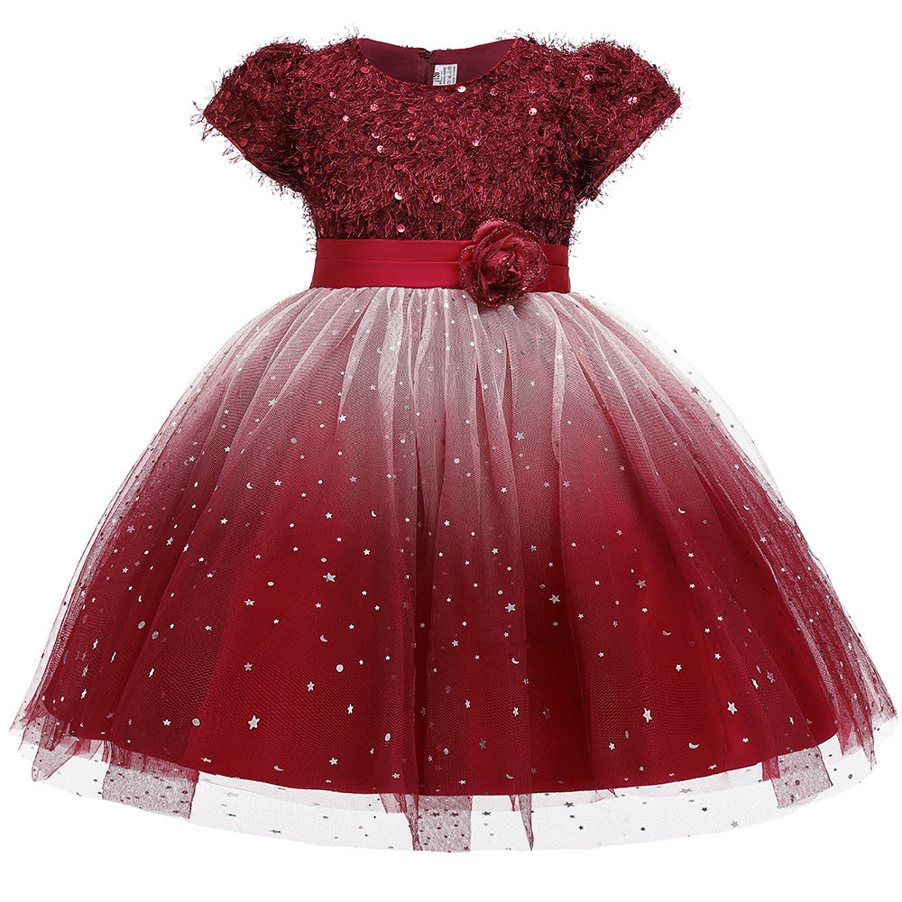 Baby Girl Sequins Patched Pattern Floral Tutu Princess Starry Sky Dress For Special Occasions My Kids-USA