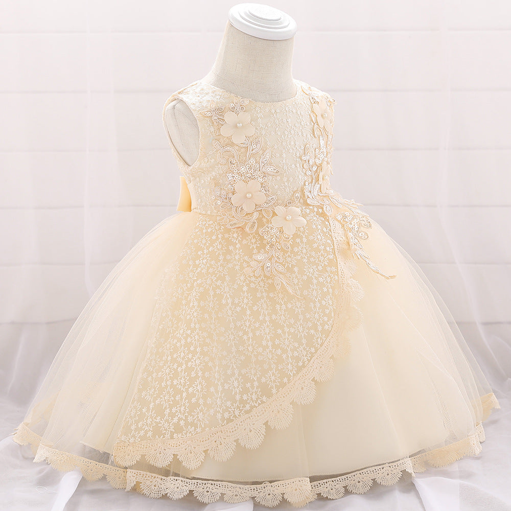 Baby Girl Floral Embroidered Pattern Full Moon Christening Sequins Tutu Dress My Kids-USA