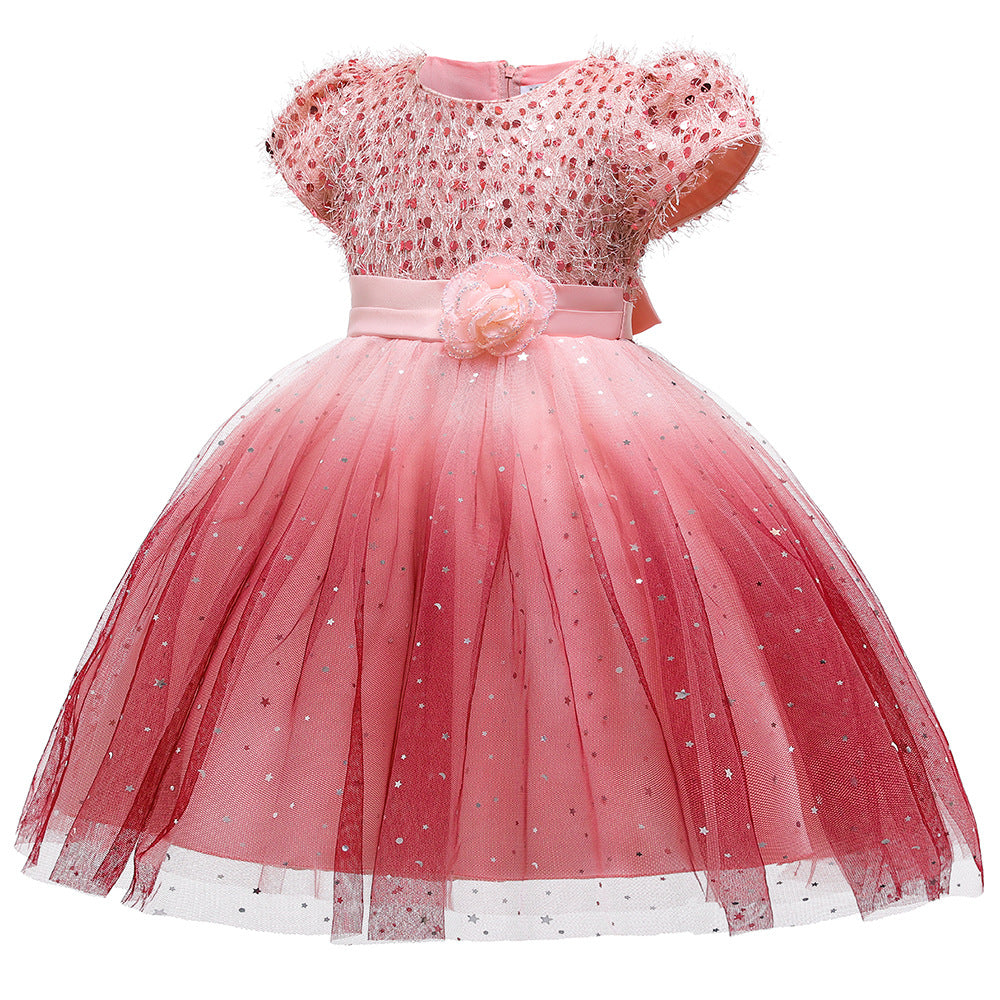 Baby Girl Sequins Patched Pattern Floral Tutu Princess Starry Sky Dress For Special Occasions My Kids-USA