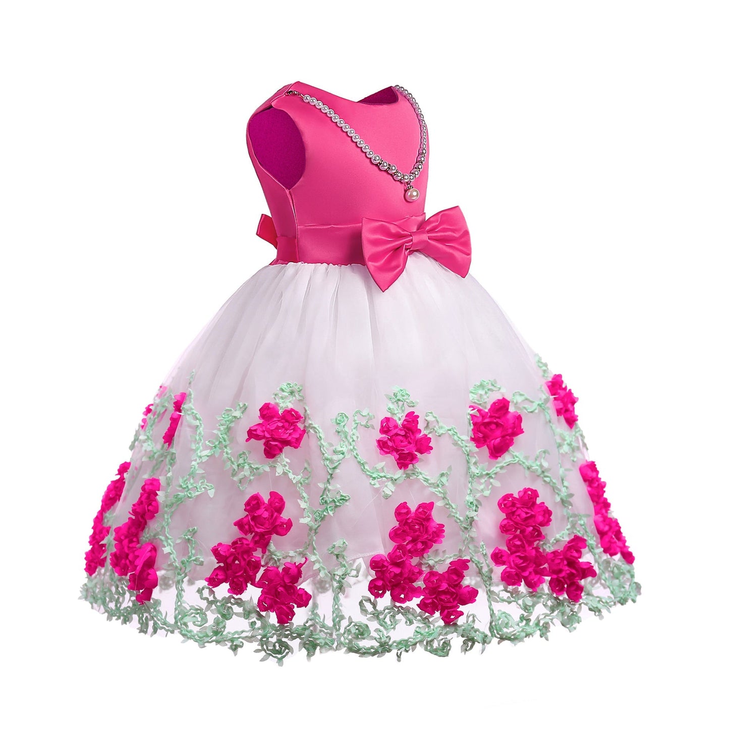 Baby Girl Flower Mesh Overlay Design Bow Tie Vest Dress Birthday Formal Dress My Kids-USA